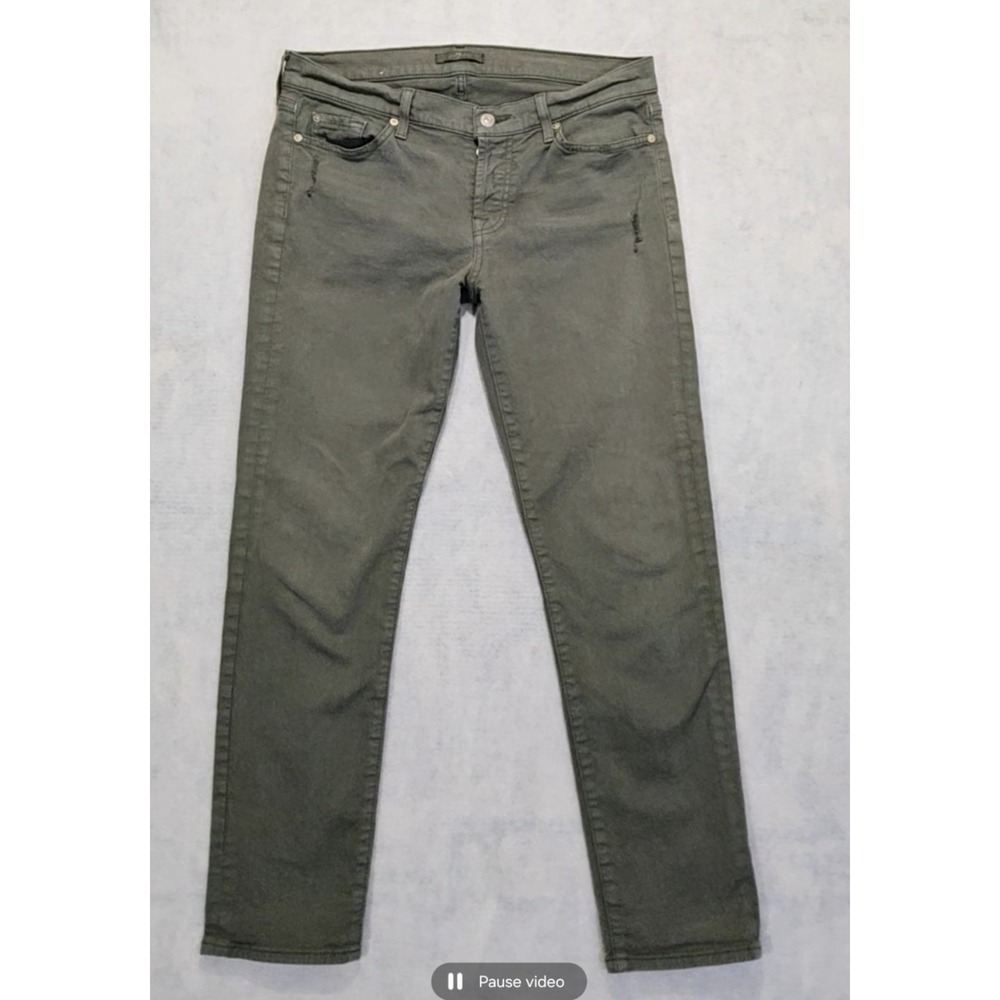 7 For All Mankind Jeans Womens 30 Skinny Cropped Distressed‎ Army Green Stretch